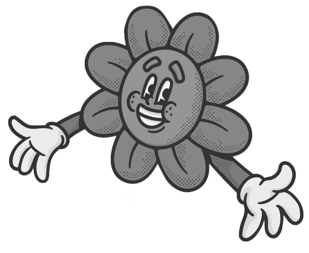 a cartoon of a flower with arms and hands